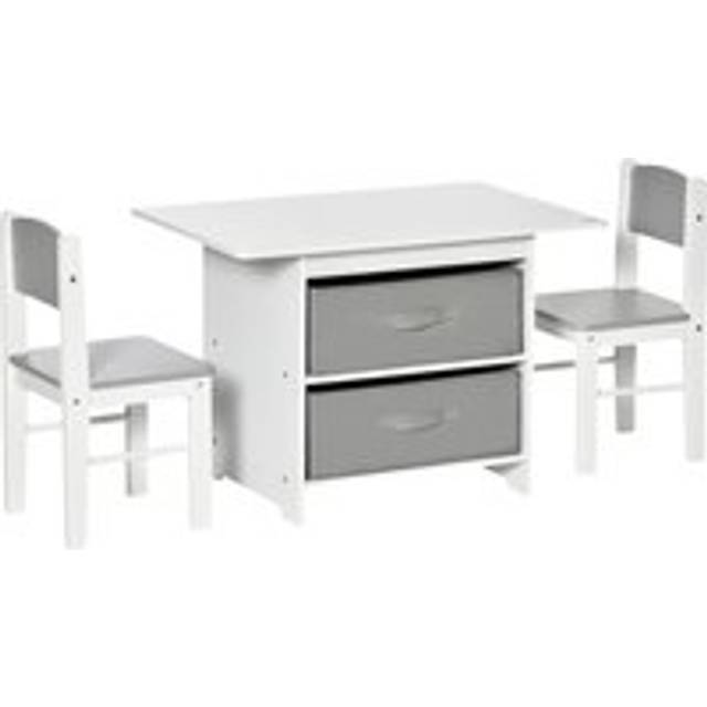 Homcom 3 Pcs Kids Table & Chairs Set Mini Seating Furniture Home Playroom Bedroom Dining Room W/ Storage Drawers Safe Corners For 2-4 Years Old White