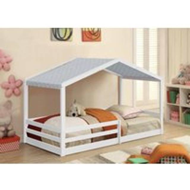 3ft Wooden House Bed With Grey Tent - White - Single
