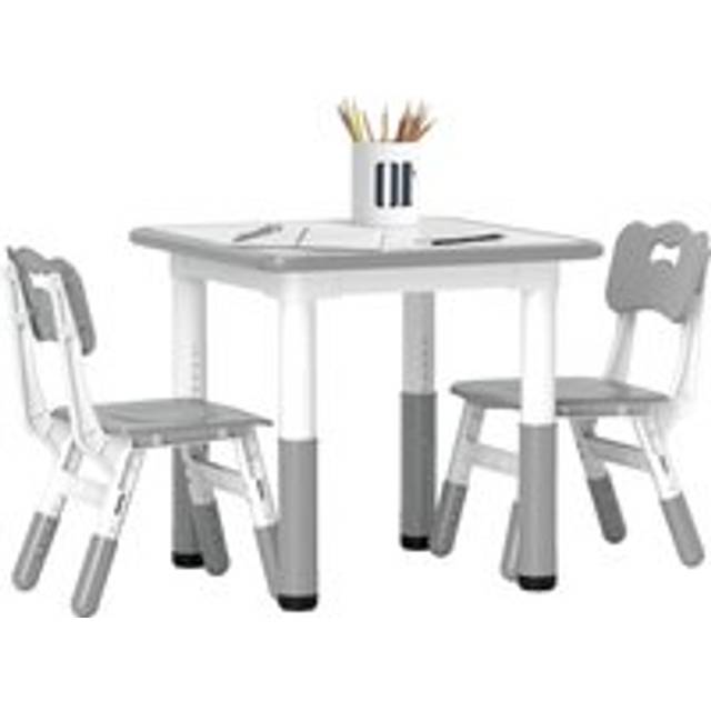 AIYAPLAY Height Adjustable Toddler Table and Chair Set, 3 Pcs Children Activity Table w/ 2 Chairs, for Playroom, Bedroom - Grey Aosom UK