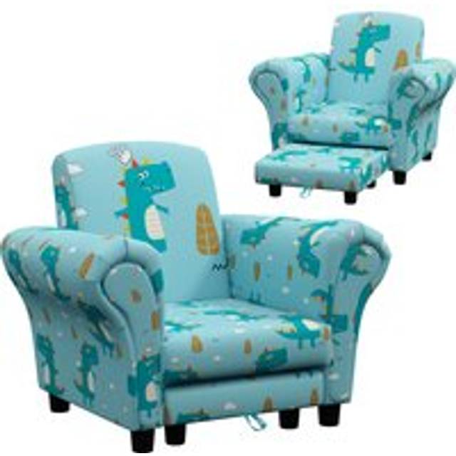 AIYAPLAY 2 Piece Kids Sofa Set with Dinosaur Design, Wooden Frame, for 1.5-3 Years Old, Blue Aosom UK