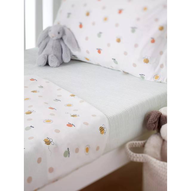 John Lewis Oh My Darling Bee Print Cotton Fitted Baby Sheet, Pack of 2, Cotbed (70 x 140cm)