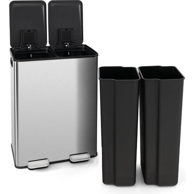 Costway Trash Can with 2 Deodorizer Compartments and Soft Close Lids-Silver, Silver