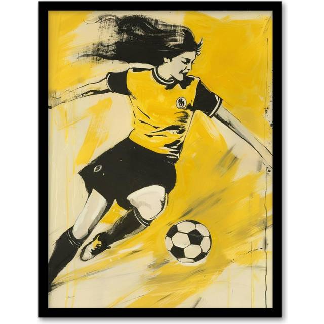 Womens Girls Football Fan Soccer Goal Footie Framed Art Print - Yellow - A4