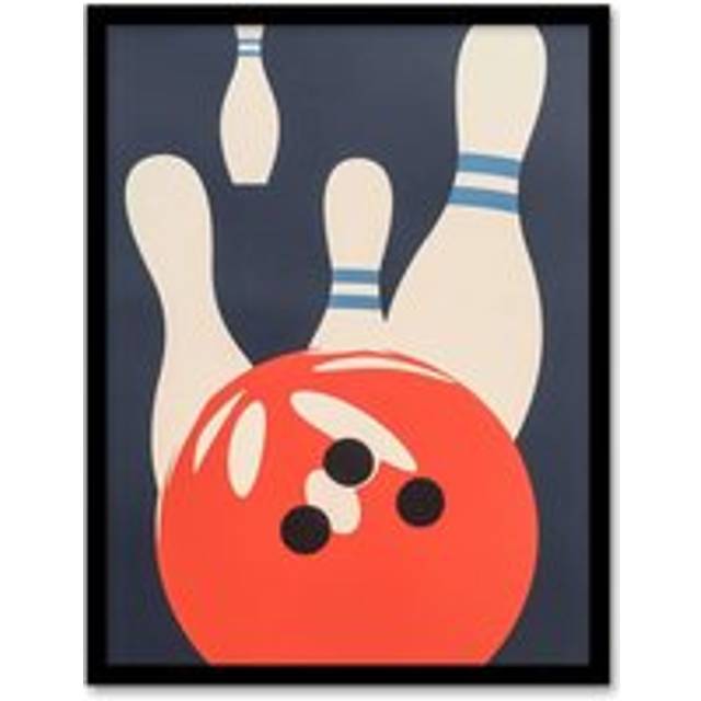 Bowling Ball Strike Knocked Pins Sport Fun Framed Art Print - Orange - A4