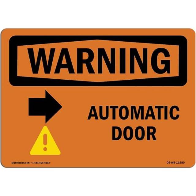 SignMission OS-WS-D-57-L-11980 OSHA Warning Sign - Automatic Door Right Arrow with Symbol