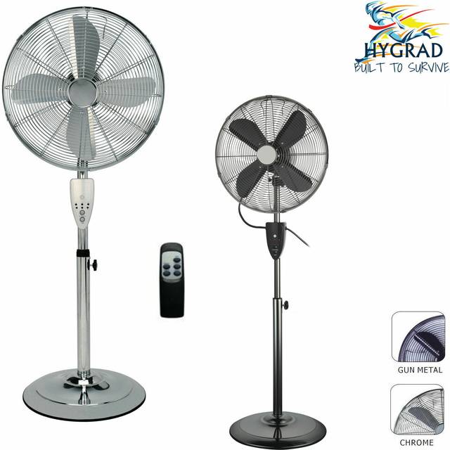 "(Gun Metal) HYGRAD 16"" Air Cooling Pedestal Fans With Remote Control In Chrome & Gun Metal"