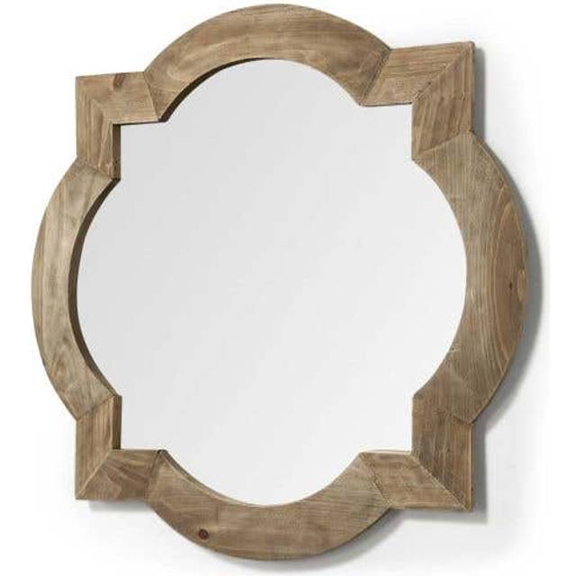 23 RoundSquare Brown Wood Frame Wall Mirror