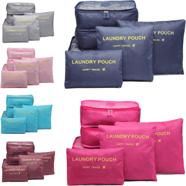 E6874 - Kono 6 Piece Polyester Travel Luggage Organiser Bag Set - Navy