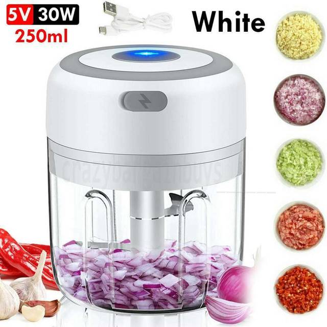 250ml Mini Electric Garlic Food Chopper Veg Chopper Grinder Blender Crusher Tool-White - 250ML