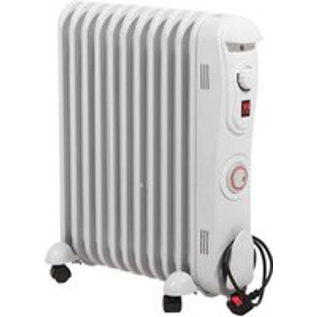 Electric 11 Fin 2.5kW Oil Filled Radiator - Portable Heater with 3 Heat Settings, Adjustable Thermostat & Overheat Safety Cut Out - White - One Size