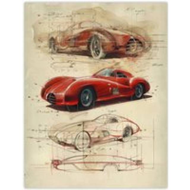 Wall Art Print Red Sports Car Design Sketch Drawing Poster - W18 inch x H24 inch