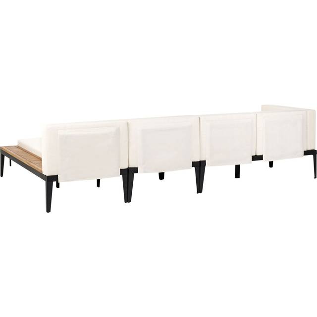 Beliani Garden Lounge Set With Table And Ottoman 4 Seater Bracciano Left Hand Certified Acacia Wood Light Beige, Cream