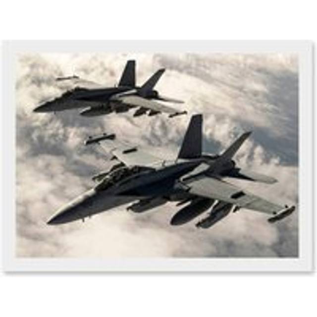 Hook Military US Airforce F-18 Hornet Jet Fighters Photo Artwork Framed Wall Art Print A4 - White - One Size
