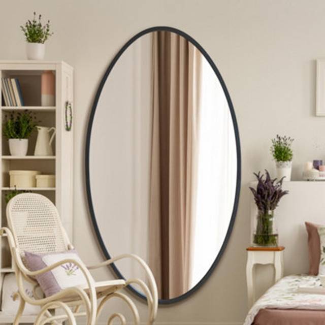 Black Metal Framed Oval Wall Mirror 71" X 39" (180 x 100CM) - 1 Pack