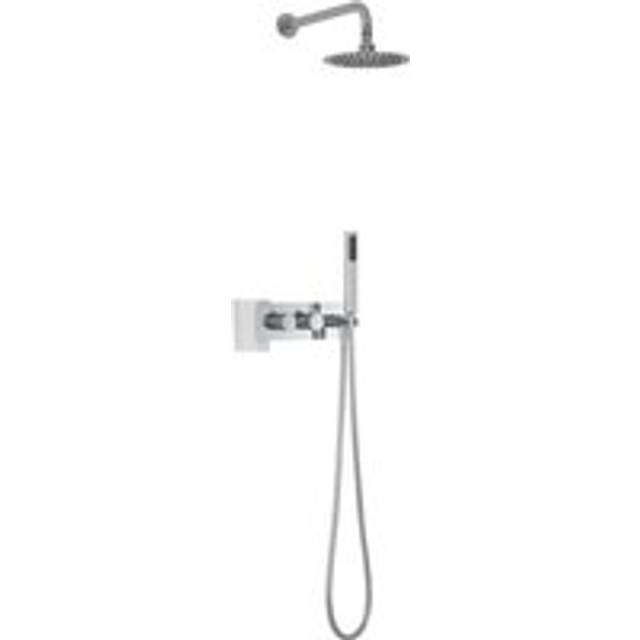 Mirage - Modern 2 Outlet Twin Diverter Thermostatic Mixer Shower Valve with Wall Mounted 200mm Round Rainfall Shower Head&44 Hand Shower Handset and