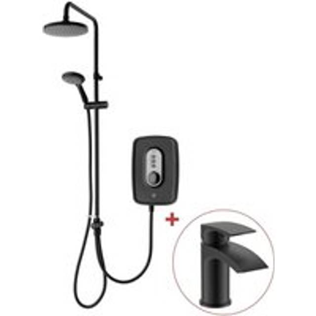 Danzi DuElec Black 9.5kW Electric Shower Overhead & Handset + Tap - Triton