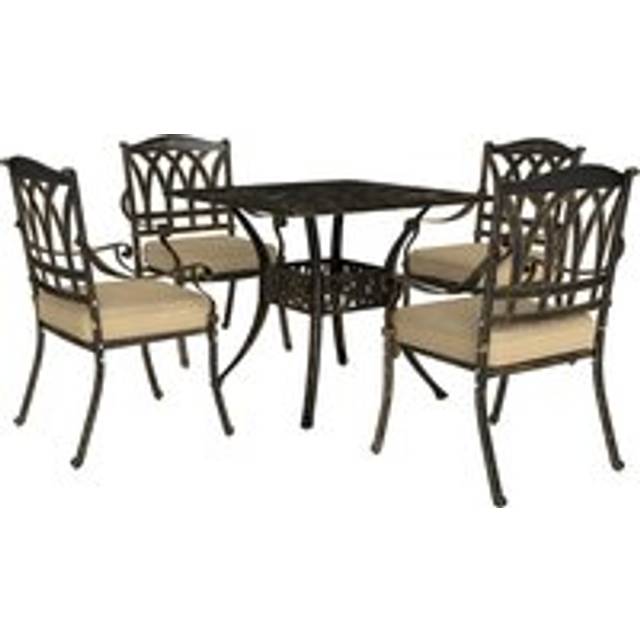 Outsunny 5 Pieces Cast Aluminium Garden Dining Set with Parasol Hole - Bronze | TJ Hughes