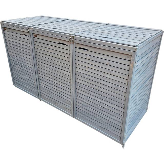 Samuel Alexander 2.03m x 1.14m Large Grey Wooden Outdoor Garden Triple Wheelie Bin Store Storage for 3 Bins, Grey
