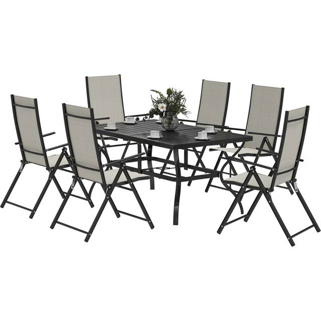 Outsunny 7 PCs Garden Dining Set - Folding Chairs and Metal Top Table - Khaki | TJ Hughes