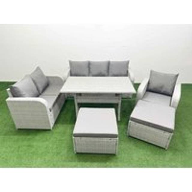 Fimous Patio PE Wicker 8 Seater Outdoor Rattan Furniture Sofa Sets with Reclining Chair Loveseat Sofa 3 Seater Sofa 2 Big Footstools