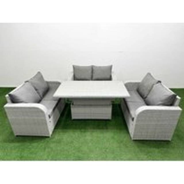 Weather-Resistant 6-Seater Rattan Loveseat Set With Adjustable Table | Wowcher - Grey