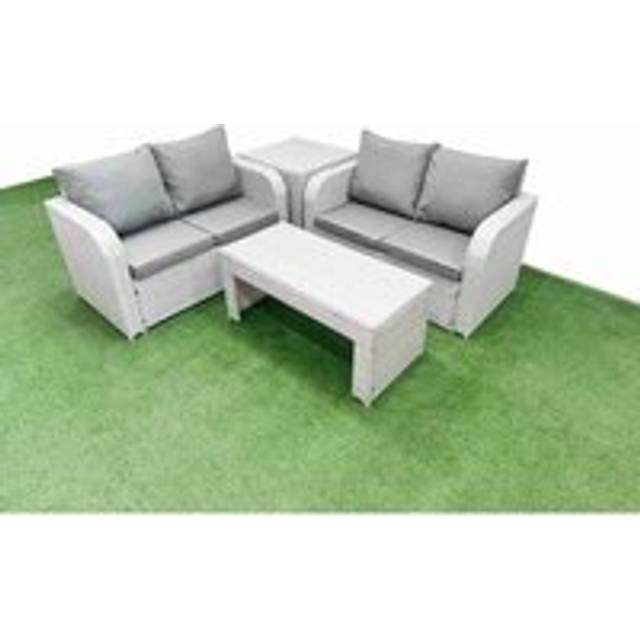 Fimous 4 Seater Outdoor Love Sofa Set Rattan Garden Furniture Set with Oblong Coffee Table Side Table Light Grey