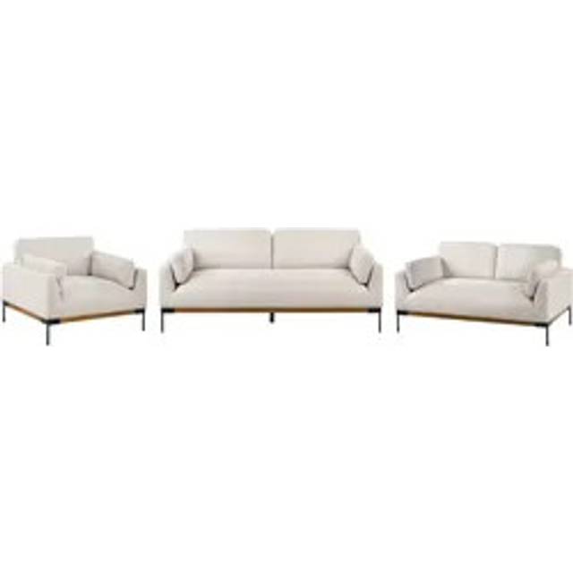 Beliani - Living Room Set 3 Seater 2 Seater Armchair Upholstered Polyester Fabric Iron Black Legs Living Room Furniture Light Beige Skaven