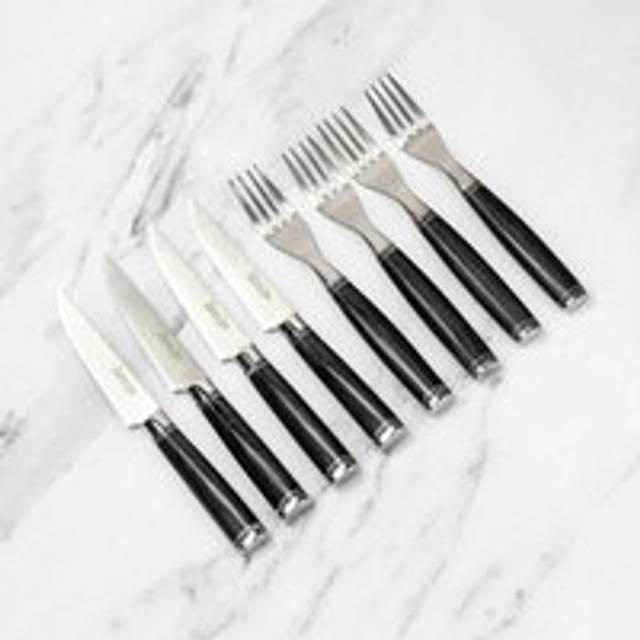 Katana Saya Pakkawood 8pc Steak Knife & Fork Set - can be Engraved or Personalised - Black