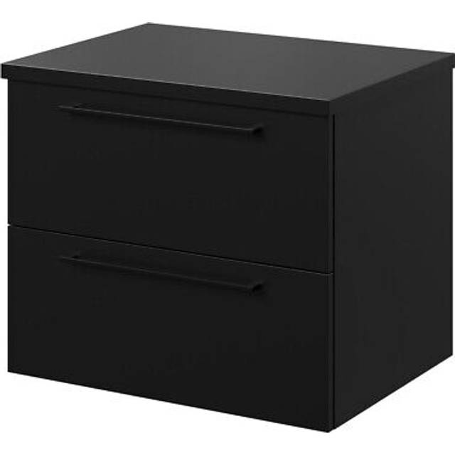 Napoli Wall Mounted Vanity Unit for Countertop Basins with 2 Drawers and Handles | Matt Black | MDF | 600mm