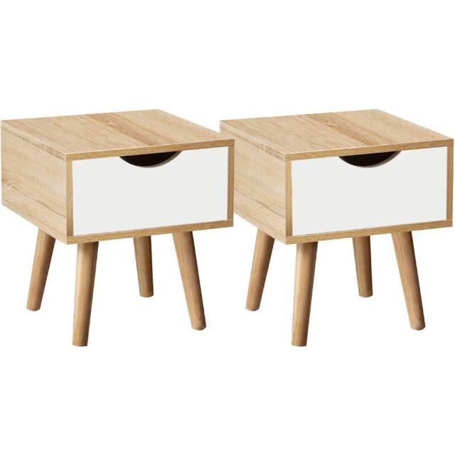 Bedside Cabinet Oak White 1 Drawer Bedroom Side Table Wooden Legs - Multi - One Size