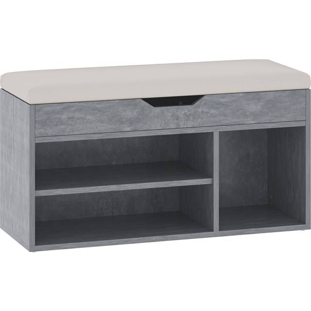 HOMCOM Sit-On Shoe Storage Unit w/ Hidden Compartment Handles Grey
