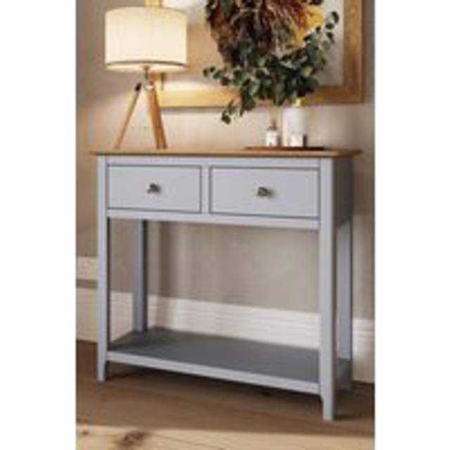 Solid Oak 2 Drawer Console Table Dove Grey Large Oak Top Painted Finish