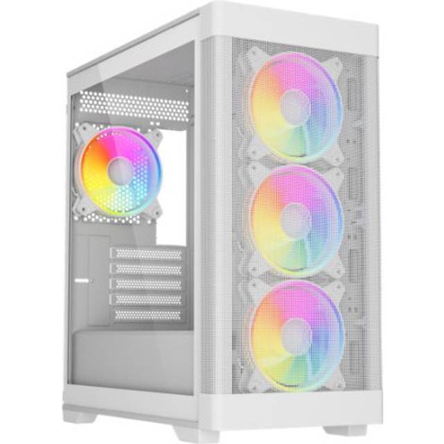 Vida Zephyr V2 White ARGB Gaming Case w/ Glass Window, Micro ATX, 4x ARGB Fans, 6-Port PWM ARGB Fan Hub & Remote Control, Mesh Front