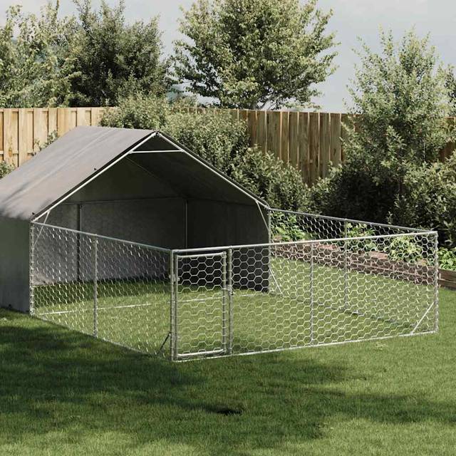 vidaXL Outdoor Dog Kennel with Run 6x3x1.9 m Galvanised Steel - Silver