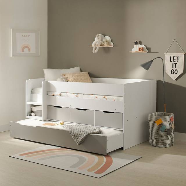 Flair Lars Single Low Cabin Bed with Trundle and Storage Drawers - White