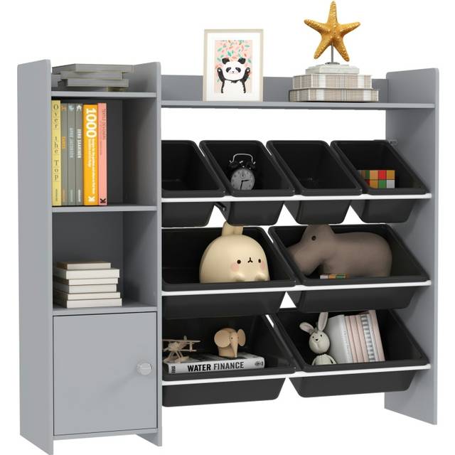 AIYAPLAY Toy Storage Unit w/ 8 Removable Bins, Storage Shelves, Cabinet, Grey