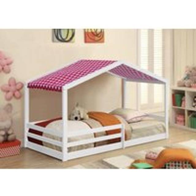 3ft Wooden House Bed With Pink Tent - Natural - Single