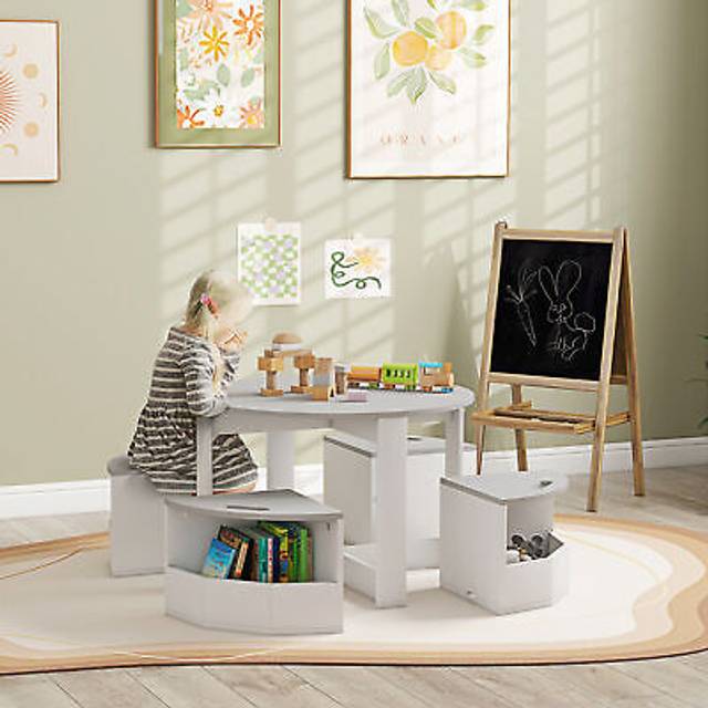 Aiyaplay 5-piece Kids Table And Chairs Set With Storage For Toddler 3-8 Years Old, Grey