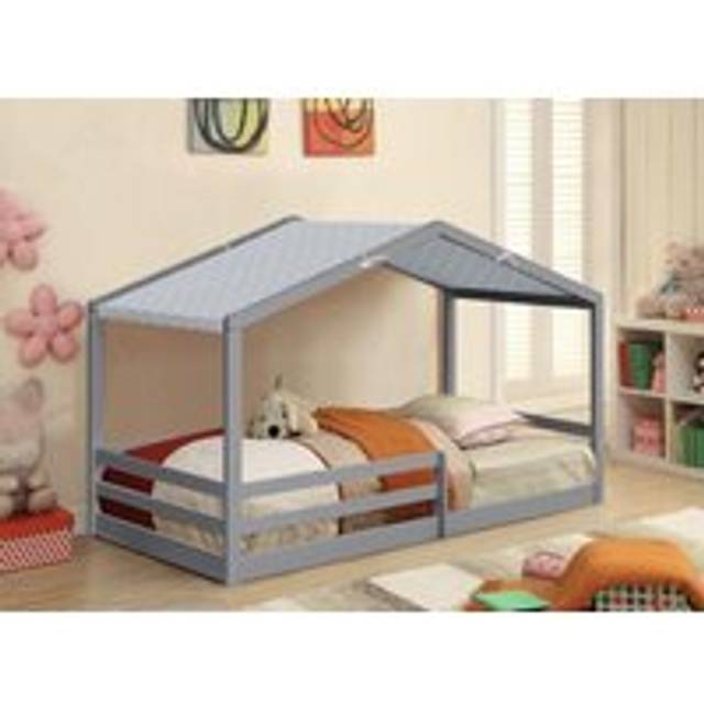 3ft Wooden House Bed With Grey Tent - Natural - Single