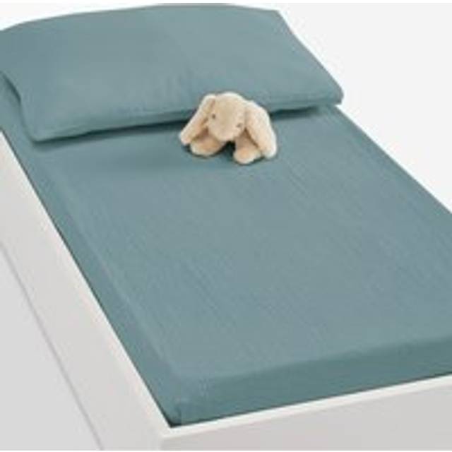 Fitted Sheet For Cot in Plain Cotton Muslin, Kumla - grey blue - 60X120CM