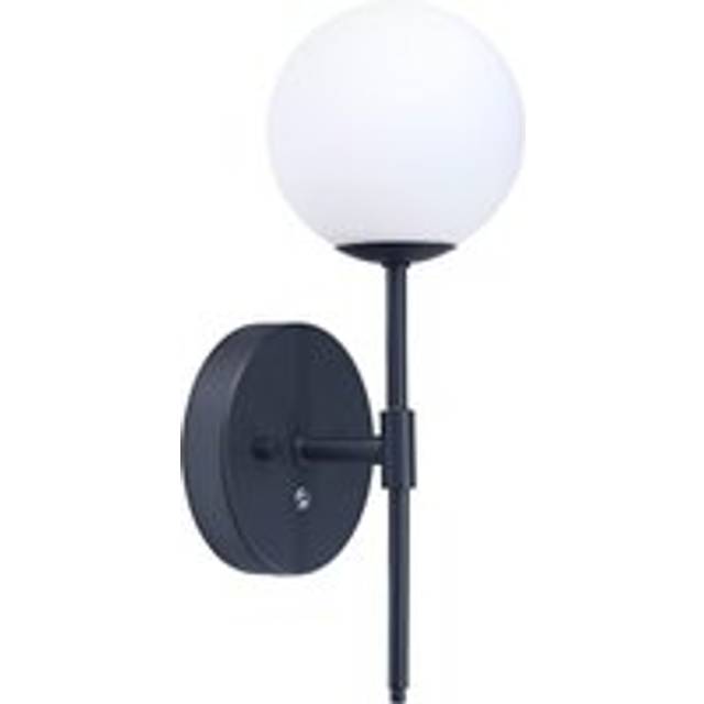 Matt Black Wireless Rechargeable Touch Dimmable Wall Light with Opal White Shade - One Size