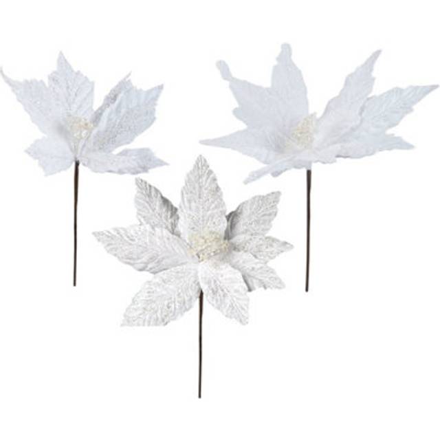 Glitter flower picks christmas decoration ornament x 1 30cm white