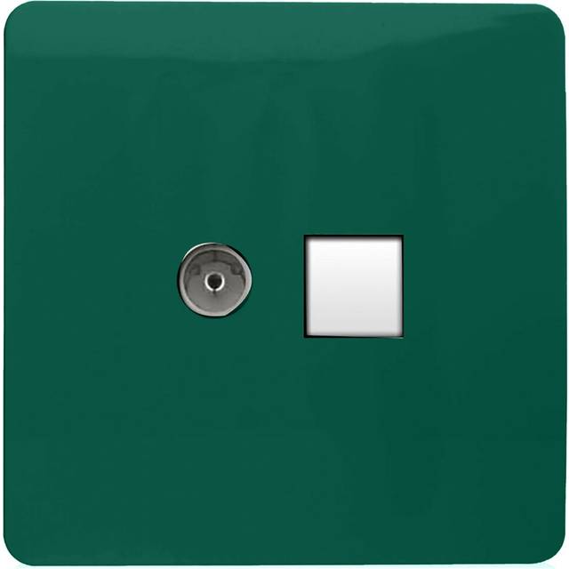 Trendi Modern Glossy Tactile TV Co-axial Socket+RJ45 Cat 5e&Cat 6 PC Ethernet Socket Dark Green