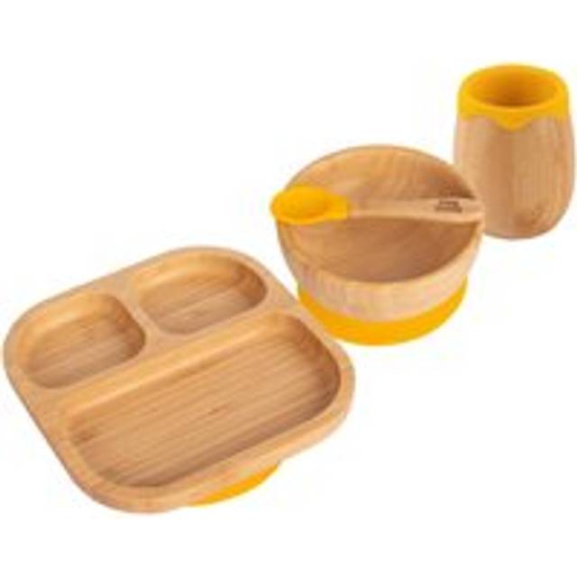 Tiny Dining - Divided Bamboo Suction Baby Feeding Set - 4pc - Yellow (4)