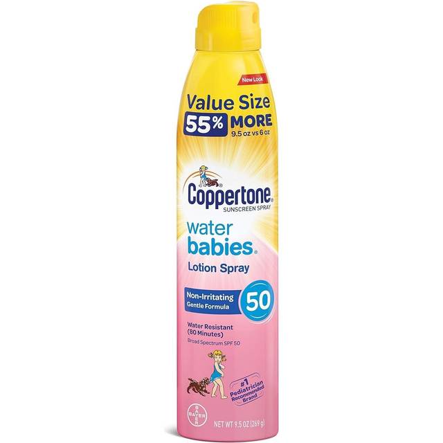 Coppertone water babies 50spf water resistant sunscreen spray large 9.5oz can