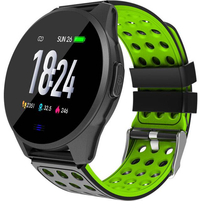 (Green) Tempered Glass Carbon Fiber Case Breathing Light 24hour Heart Rate Long Battery Life Smart Watch