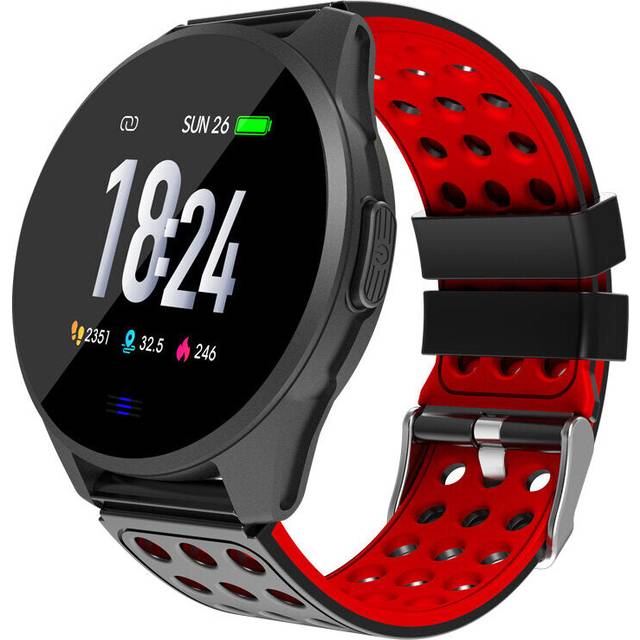 (Red) Tempered Glass Carbon Fiber Case Breathing Light 24hour Heart Rate Long Battery Life Smart Watch