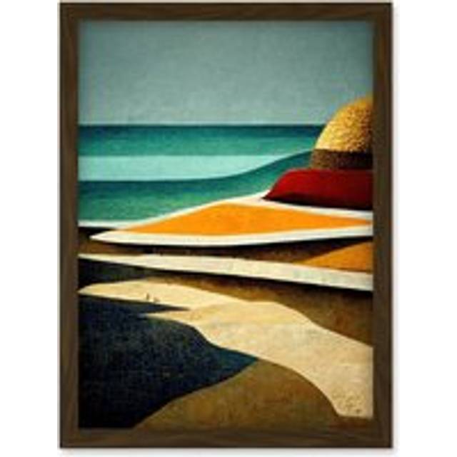 Abstract Modern Beach Ocean Coastal Africa Artwork Framed Wall Art Print A4 - Brown - One Size