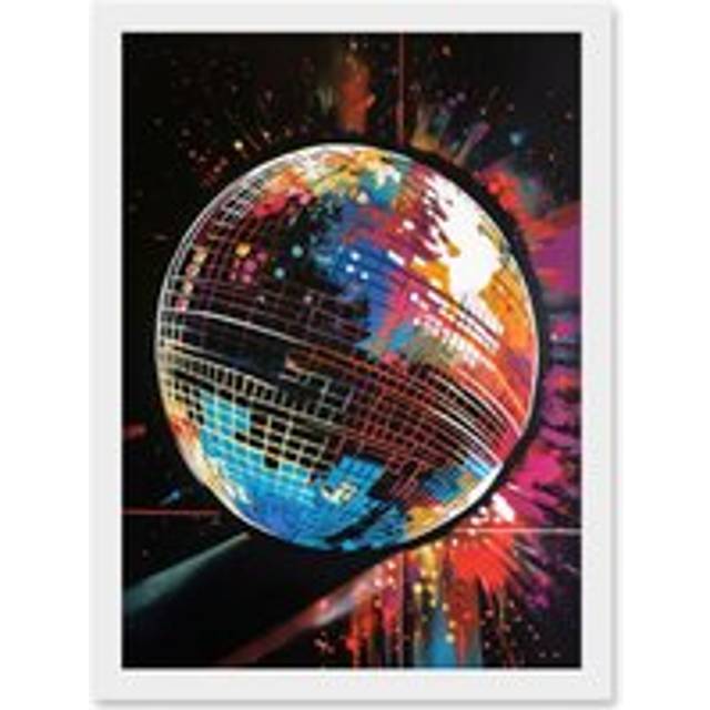 Disco Ball Music Night Reflections Modern Spray Paint Painting Artwork Framed Wall Art Print A4 - White - One Size