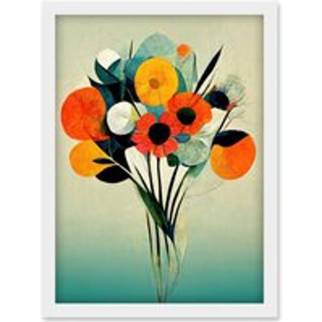 Modern Abstract Oil Paint Summer Flower Bouquet Artwork Framed Wall Art Print A4 - White - One Size